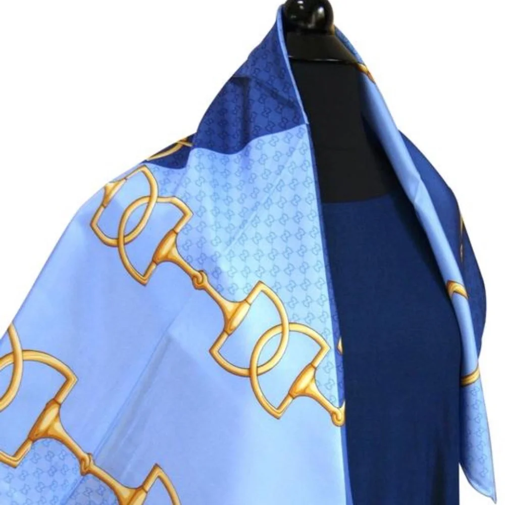New Gucci Double Blue Silk Scarf